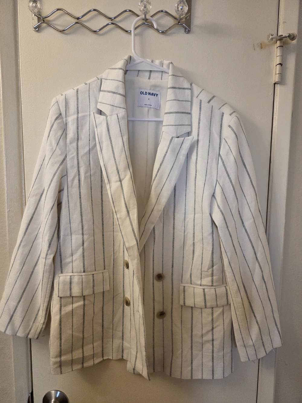 Old Navy Cream Blazer with Thin Gray Pinstripes